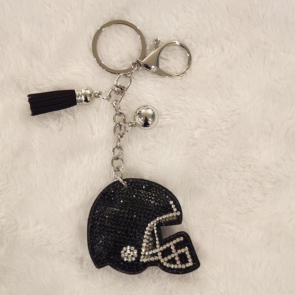 Black and Silver Helmet Keychain Bag Charm